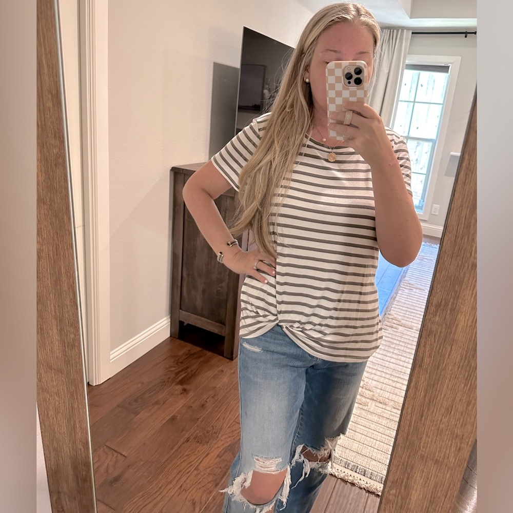 Green Envelope LA Striped Shirt With Front Twist